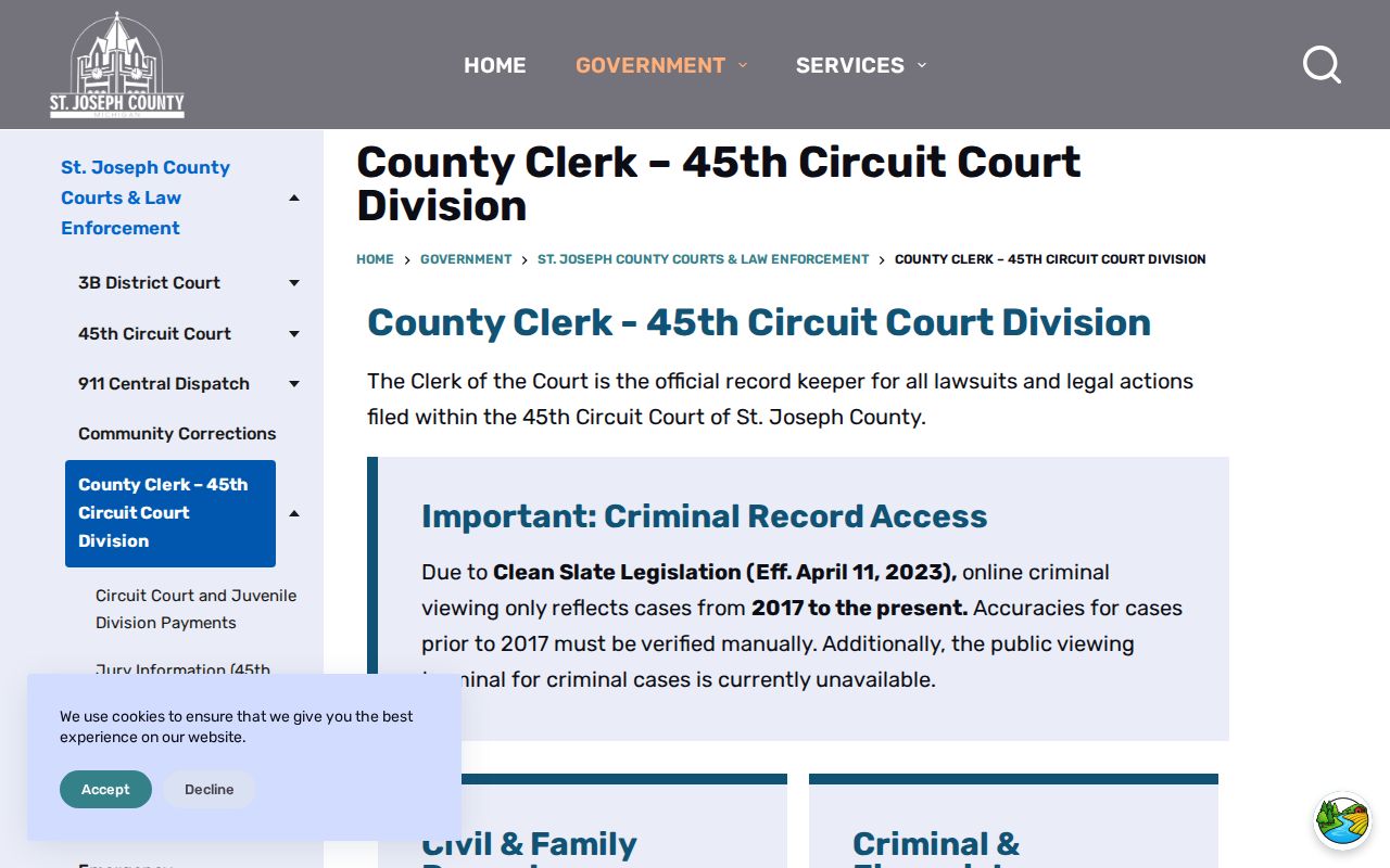 St. Joseph County Circuit Court record route for a 72-hour release check