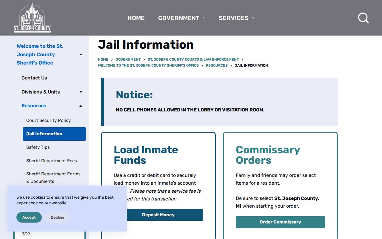 Official St. Joseph County Jail information page