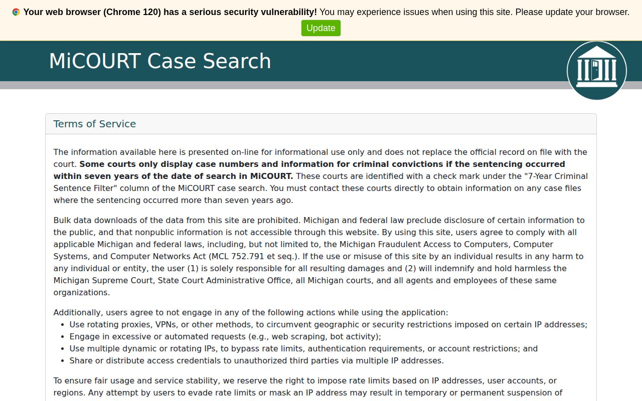 MiCOURT search for St. Joseph County release court records