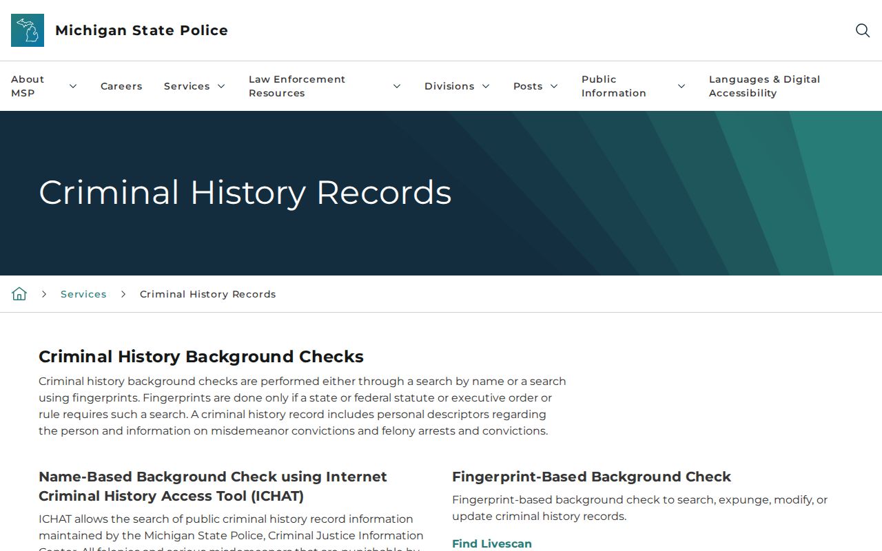 Michigan criminal history source distinct from St. Joseph County released inmate mugshots